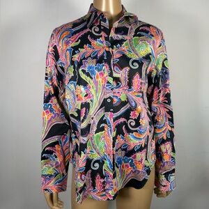 Lauren Ralph Lauren Women’s Size Petite Large Non-Iron Paisley Print Button-Up